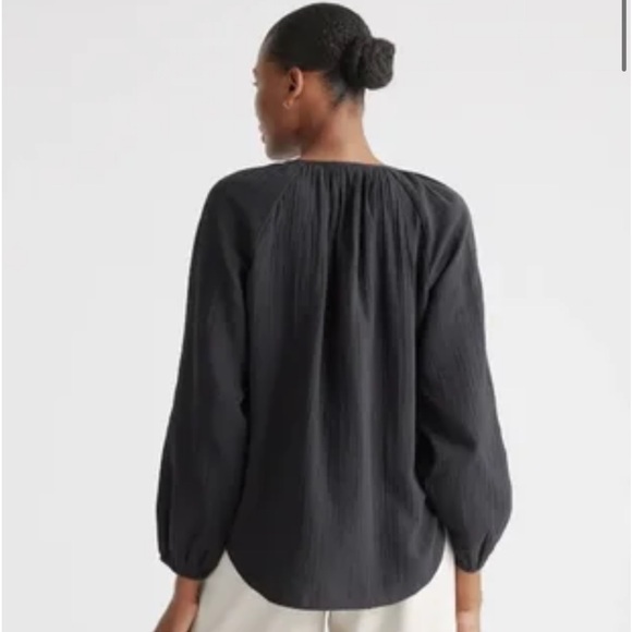 Quince 100% Organic Cotton Gauze Peasant Blouse. Color black - Picture 2 of 10